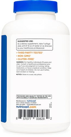 Óleo de Prímula Nutricost 1.300mg, 120 Softgels – Prensado a Frio, Não-OGM, Sem Glúten, 120 Porções