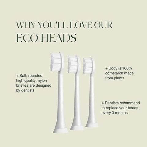 Plus Ultra - Cabeças de reposição para escova de dentes ecológica PLUS ULTRA, compatíveis com escova de dentes elétrica Phillips Sonicare, cerdas macias para dentes sensíveis – 3 cabeças de reposição por embalagem