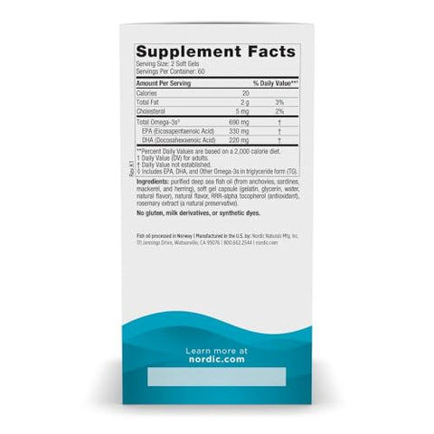 Ômega-3, Sabor Limão – 120 Cápsulas – 690 mg Ômega-3 – Óleo de Peixe – EPA - Nordic Naturals