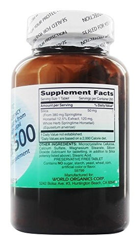 s Silica 500mg Tabs 200 – Suplemento de Sílica para Cabelos e Unhas Fortes | Comprar Online - World Organic