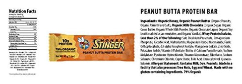 Barra de Proteína | Peanut Butta | Alimento Rico em Proteínas para Exercícios, Resistência e Desempenho | Lanche de Nutrição Esportiva para Casa | 100g - Honey Stinger