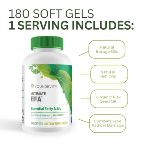 Ultimate EFA – Fonte Orgânica de Ácidos Graxos Essenciais | Ômega 3, 6 | 60 cápsulas | Marca Youngevity - Youngevity