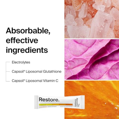 The Absorption Company - Restaurador de Energia – Limonada de Manga – 700mg de Pó de Eletrólitos para Hidratação Pós-Treino ou Manhãs Agitadas, Reforço Imunológico com Vitamina C Lipossomal – Marca Restore