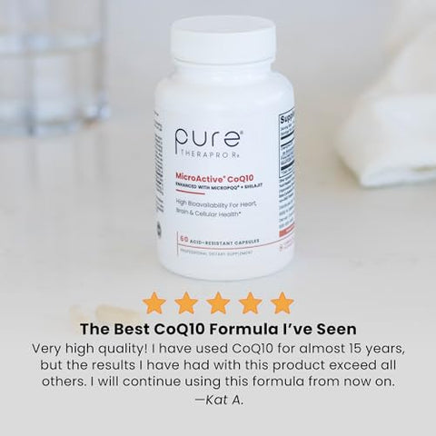 Pure Therapro Rx - MicroActive CoQ10 e MicroPQQ Shilajit “Liberação Sustentada” 60 Cápsulas Vegetais | Dose Clínica Conveniente de Uma Vez ao Dia | Suprimento de 2 Meses | Vegano | Grau Farmacêutico