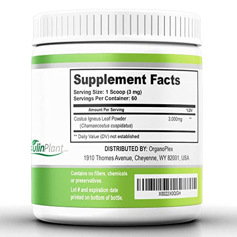 ORGANOPLEX - Pó de Planta Insulina (Costus Igneus), Suplemento 100% Natural, 2 Meses de Fornecimento – Insulina Vegetal