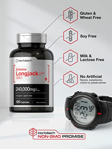 Longjack Tongkat Ali | 240.000 mg (Extrato Potente 200:1) | 120 Cápsulas | Suplemento para Desempenho Masculino Extremo | Fórmula de Extrato Herbal Super Concentrado | Não-OGM - Horbäach