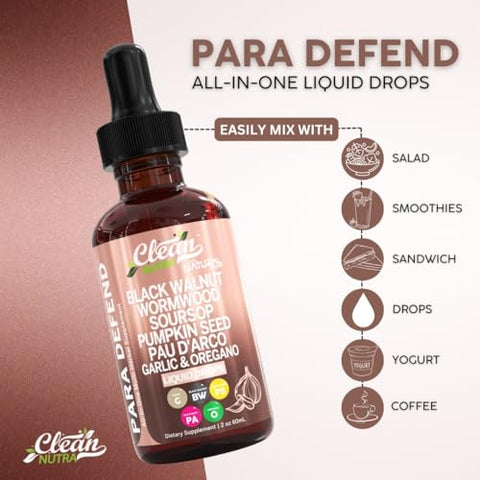 Clean Nutraceuticals - Defend Black Walnut: Gotas Líquidas com Artemísia, Graviola, Alho, Semente de Abóbora, Pau D’Arco, Orégano, Cúrcuma, Berberina e Neem – Clean Nutra