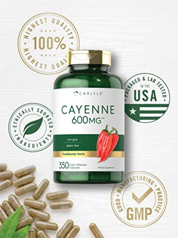 Cápsulas de Pimenta Caiena 600mg | 350 Comprimidos | Suplemento Livre de Transgênicos e Glúten - Carlyle