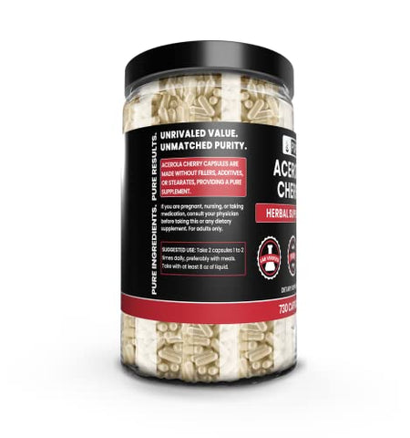 Pure Organic Ingredients - Acerola Cherry Pura de Ingredientes Originais (730 Cápsulas) Sem Preenchedores de Magnésio ou Arroz, Sempre Pura, Verificada em Laboratório – 100% Natural e Autêntica