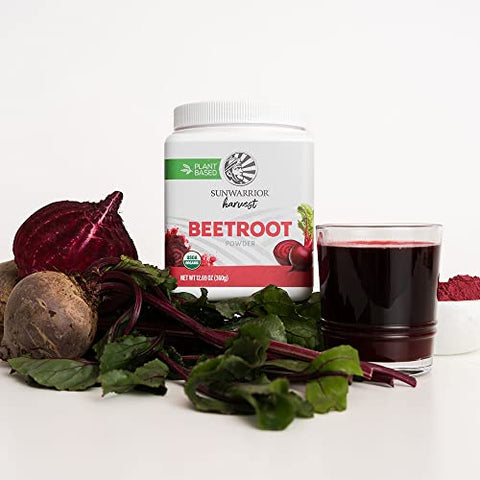 Beet Root Powder – Aumente a Resistência, Circulação Sanguínea e Fluxo de Óxido Nítrico – Superfood Vegano Keto Natural para Smoothies, Pudim de Açaí e Assados – 360g em pote quadrado (90g) - Sunwarrior