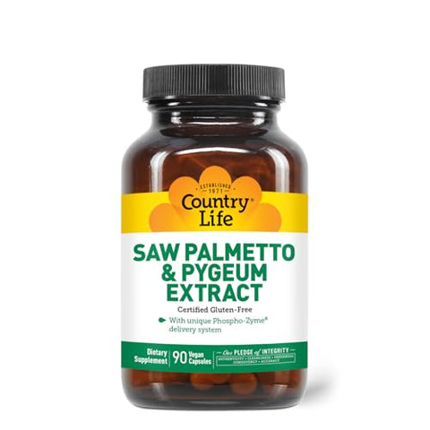 Extrato de Saw Palmetto e Pygeum – 90 Cápsulas Veganas – Marca Country Life - Country Life