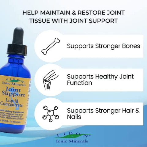 Eidon Ionic Minerals - Eidon Joint Support – Concentrado Líquido com Sílica Iônica e Enxofre, Gotas para Suporte Articular, Cabelos, Pele e Unhas Fortes, Bioativo, Sem Aditivos – Eidon