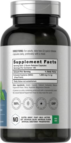Suplemento Horbäach NAC N-Acetil Cisteína 1200mg | 250 Cápsulas | com Hortelã-Pimenta Natural | Livre de Transgênicos, Sem Glúten