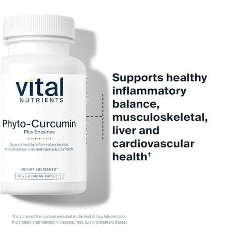 Phyto-Curcumin Plus Enzymes | Suplemento de Curcumina com Extrato de Fitossoma | Suporte para Saúde Muscular, Óssea, Hepática e Cardíaca* | Livre de Glúten, Laticínios e Soja | 60 cápsulas - Vital Nutrients