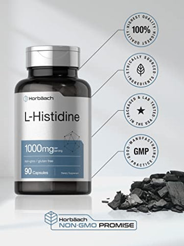 L-Histidine 1000mg 90 Cápsulas | Livre de Transgênicos e Glúten | Grau Farmacêutico - Horbäach
