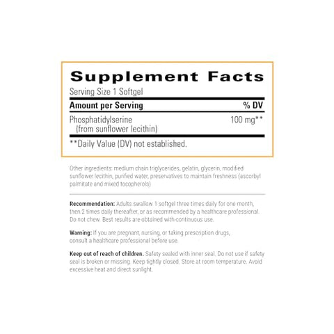 Suplemento Integrative Therapeutics Phosphatidylserine – Suporte para Função Cerebral e Redução do Estresse* – Suplemento de Suporte Cerebral Derivado de Lecitina de Girassol para Homens