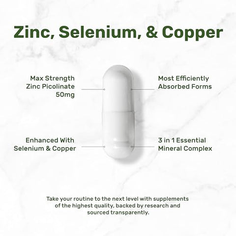 DEAL SUPPLEMENT - Zinco 50mg com Selênio 200mcg Cobre, 240 Cápsulas, Suprimento de 8 Meses, Fórmula Mineral 3 em 1, Suplemento Complexo de Zinco Picolinato, Suporta Sistema Imunológico Saudável para Adultos e Crianças