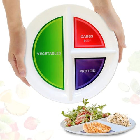 Health Beet - Prato Dividido para Diabetes com Seções para Alimentação Saudável e Controle de Porções (Conjunto com 4) – Dieta Mediterrânea, Dieta Saudável, Dieta Macro, Dieta para Diabetes, Dieta para Perda de Peso