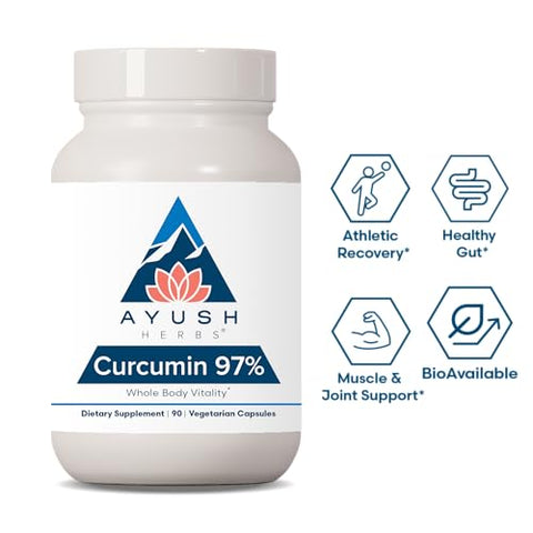 Curcumin 97%% – Suplemento Herbal de Cúrcuma para Suporte Integral ao Corpo, 90 Cápsulas - Ayush Herbs