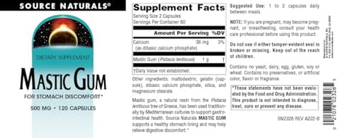 Mastic Gum 500 mg – 120 Comprimidos | Alívio para Desconforto Estomacal | Marca de Produto - Source Naturals