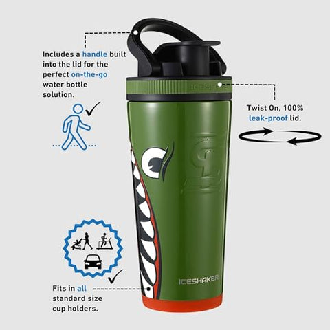 Garrafa Shaker em Aço Inoxidável | 26oz, Bomber | Mantém-se Gelado por 30 Horas | Copo Isolado com Agitador de Rosca | Copo Shaker sem Odor para Shakes de Proteína, Água - Ice Shaker