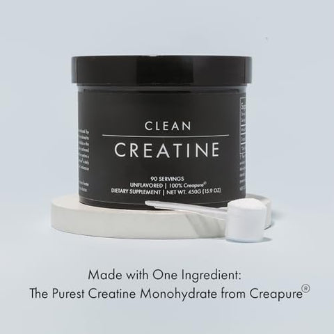 CLEAN - Clean Creatine – Pó de Monohidrato de Creatina Creapure® 100% para Crescimento Muscular | 450g – 90 Porções | Sem Sabor | Vegano, Keto, Sem Glúten e Fácil de Misturar