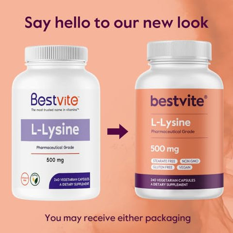 L-Lysine 500mg por Cápsula (240 Cápsulas Vegetarianas) – Sem Estearatos – Sem Preenchedores – Sem Agentes de Fluxo – Vegano – Não Transgênico – Livre de Glúten – Sem Ácido Esteárico – Sem Dicalcio - BESTVITE