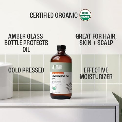 Óleo de Gergelim Orgânico, Frasco de Vidro – 100ml - J MAC BOTANICALS