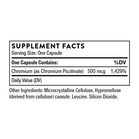 THORNE - Thorne Chromium Picolinate – 500mcg de Cromo – 60 Cápsulas | Suplemento de Cromo de Alta Qualidade
