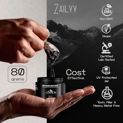 ZAILYY - Shilajit Orgânico Puro do Himalaia em Resina 80g | Testado em Laboratório