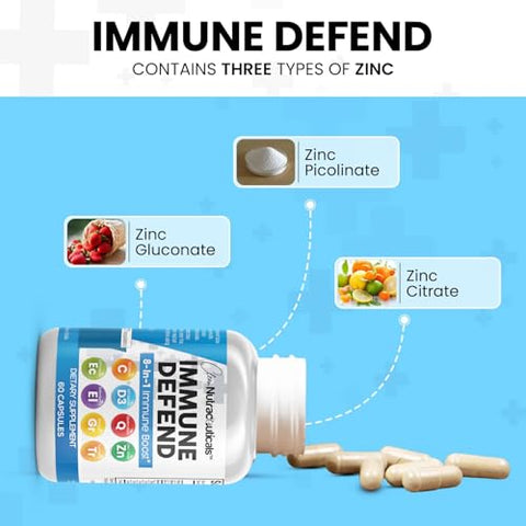 Clean Nutraceuticals - Suplemento 8 em 1 para Suporte à Defesa Imunológica c/ Zinco 50mg Quercetina, Vit C 1000mg, Vitamina D3 5000 UI, Sabugueiro, Cúrcuma Curcumina, Gengibre, Equinácea – Impulsionador do Sistema Imunológico