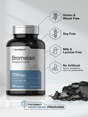 Bromelain 1700 mg | 120 Cápsulas | Suporte à Saúde Digestiva | Suplemento Enzimático de Abacaxi | Sem OGM, Sem Glúten - Horbäach