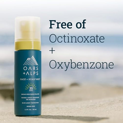 Oars + Alps - Oars Alps Face and Scalp Mist FPS 35, Proteção contra Luz Azul, Fragrância Verão Refrescante, Resistente à Água e Suor, 45 ml, 2 Unidades