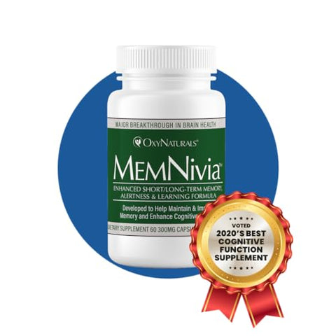 OxyNaturals - MemNivia – Suplemento para Memória, Foco e Pensamento Afiado – Ingredientes Premiados e Comprovados Clinicamente – 90 Porções (3 Frascos)