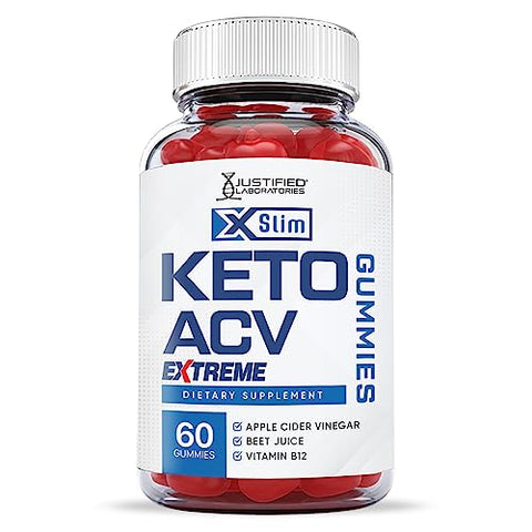 Justified Laboratories - Xslim Gummies Extreme Formula 2000MG ACV Keto Vegan Non GMO com Suco de Romã, Beterraba e B12 60 Gummys