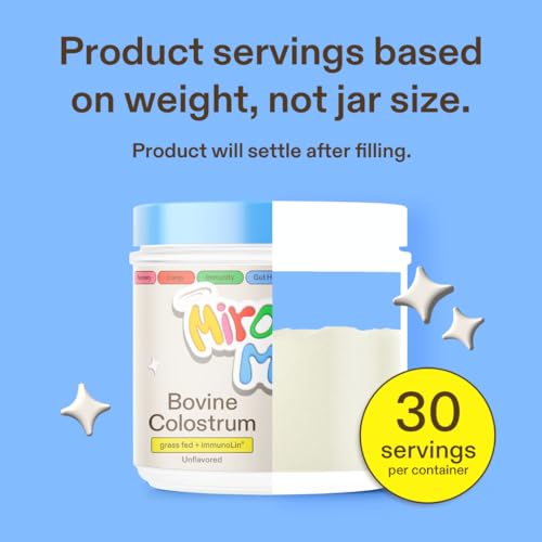 Miracle Moo - Suplemento de Colostro para Saúde Intestinal, Crescimento Capilar, Beleza e Suporte Imunológico – Pó Bovino de Pasto Fácil de Misturar – Maior IgG Plus ImmunoLin, Sem Sabor (30 Porções)