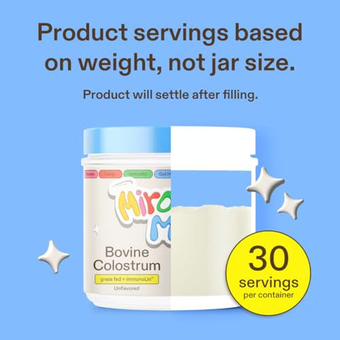 Miracle Moo - Suplemento de Colostro para Saúde Intestinal, Crescimento Capilar, Beleza e Suporte Imunológico – Pó Bovino de Pasto Fácil de Misturar – Maior IgG Plus ImmunoLin, Sem Sabor (30 Porções)