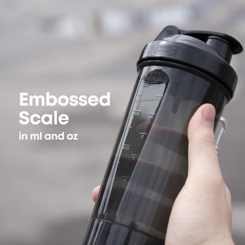 Slim 4-Pack Garrafa Shaker de Proteína 400 ml | 13.5 oz – Armazenamento Incluso – Tampa Rosqueável à Prova de Vazamentos – Livre de BPA – Unissex – Preto, Branco, Cinza Tempestade, Rosa Algodão - Smartshake