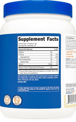 C8 MCT Oil Powder 454g (16oz) Sabor Baunilha – 95% C8 MCT Oil Powder, Melhor para Dietas Keto, Não-OGM, Sem Glúten - Nutricost