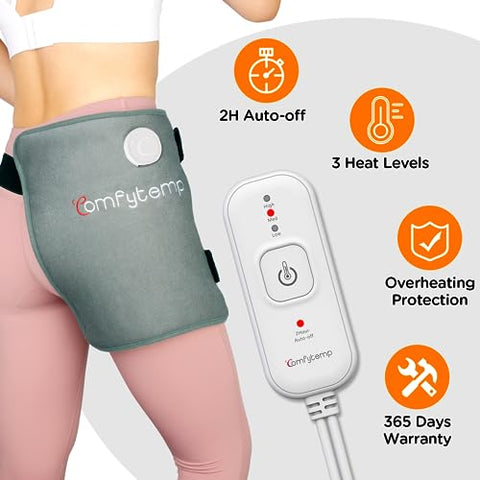 Aquecedor de Quadril Comfytemp para Alívio da Dor no Quadril/ Ciática – Suporte de Quadril Elegível para FSA HSA, Presentes de Aniversário para Mulheres/Homens/Mães, Aquecedor Elétrico para Costas Inferiores/Coxa/Nádegas, Quente