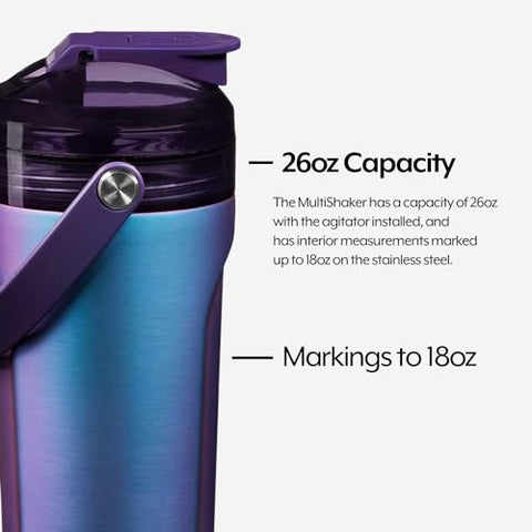 MultiShaker Blender Garrafa Shaker | Garrafa de Aço Inoxidável Isolada à Prova de Vazamentos | Garrafa para Proteína e Pré-Treino na Academia | 26oz (Dark Aura) - BrüMate