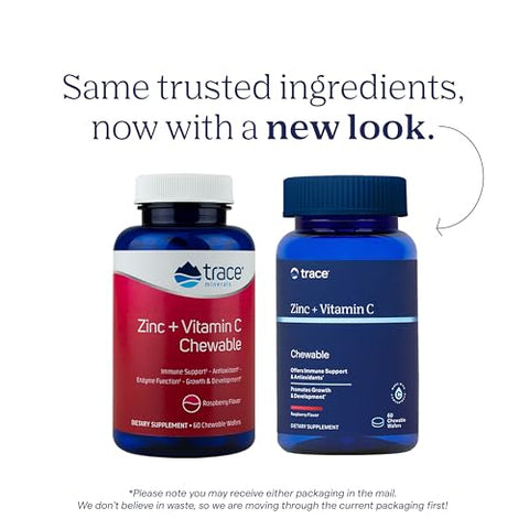Vitamina C e Zinco Mastigável | Suporte Imunológico, Antioxidante, Função Enzimática, Crescimento - Trace Minerals
