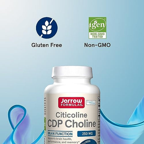 Cápsulas de CDP Colina, Suplemento Alimentar de 250 Mg para Memória e Saúde Cerebral, 60 Cápsulas Vegetarianas, Fornecimento de 60 Dias - Jarrow Formulas