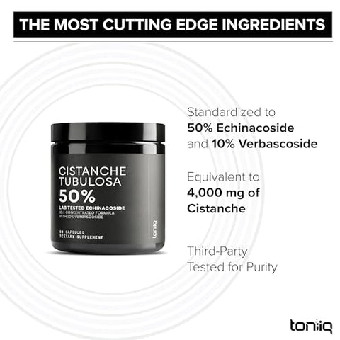 Cistanche Tubulosa – Suplemento Puro de Cistanche para Homens – 10x Altamente Concentrado com 50% de Echinacoside e 10% de Verbascoside – Resistência Força Recuperação Humor – 4000mg – 10g - Toniiq