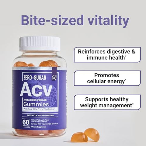 Gomas de Vinagre de Maçã ACV Zero-Açúcar Essential Elements da “The Mother” – Veganas, Fonte Natural de Cromo, 60 Unidades (2-Pack)