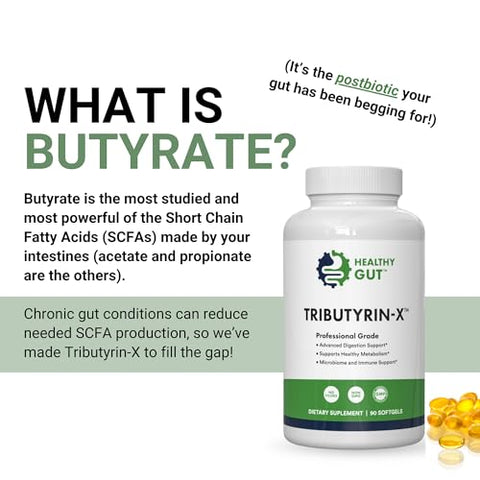 Healthy Gut,LLC - Tributirina-X para um Intestino Saudável | Suporte para Histamina e Intestino Permeável | 99% Puro s/ Odor | 90 Porções