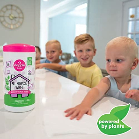 Lenços Umedecidos para Bebês, Base Vegetal, Hipoalergênico, Lavanda, Transparente, 75 Unidades, Pacote com 3 - Dapple