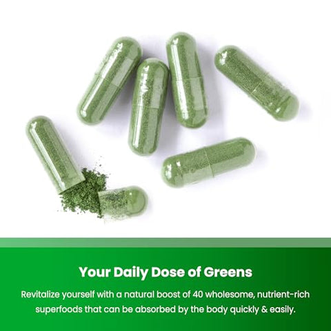 NutraChamps - Cápsulas de Super Verdes Orgânicos – 40 Super Alimentos | Marca: Organic Super Greens | 40g
