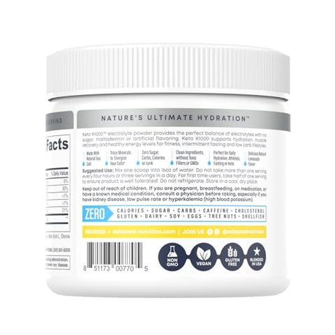 Keto K1000 Pó de Eletrólitos | Limonada | Bebida Hidratante em Pó | Aumente a Energia | 1000mg de Potássio | Marca Hi-Lyte - Hi-Lyte
