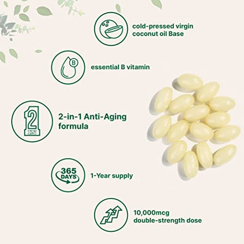 Biotina 10.000mcg c/ Ácido Hialurônico 25mg | 365 Softgels Óleo de Coco Virgem, Liberação Rápida, Suprimento de Um Ano, Suporta Cabelos e Pele Saudáveis - Micro Ingredients